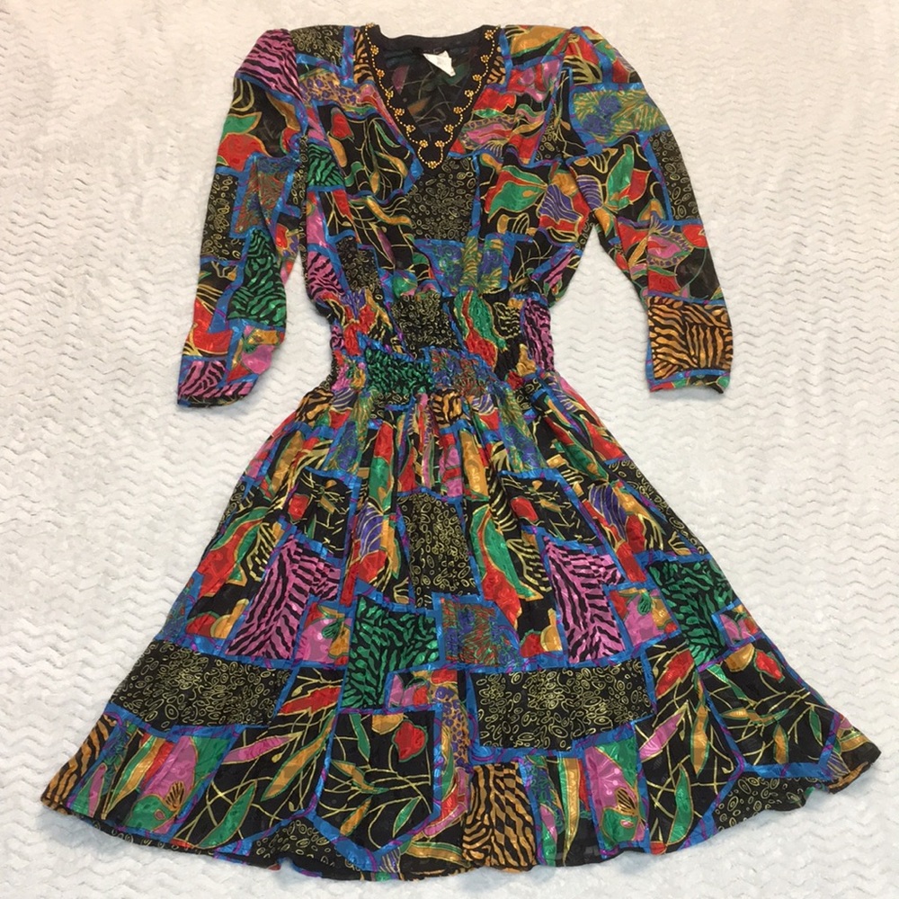 Vintage 80’s Diane Freis Georgette dress w/ matching scarf- women’s